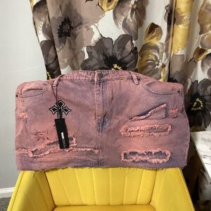 Pink denim skirt